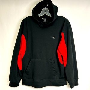 Champion Youth Hoodie Sweatshirt Pullover Size L Pocket Fleece Lined Black Red‎